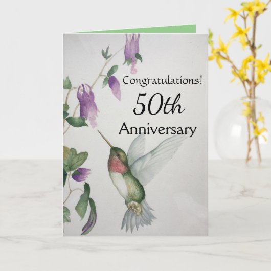 Herzlichen Glückwunsch Hummingbird zum 50. Jahrest Karte (Gelbe Blume)