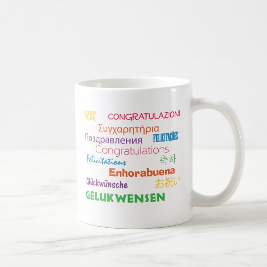 Herzlichen Glückwunsch in der Tasse Viele Sprachen (Rechts)