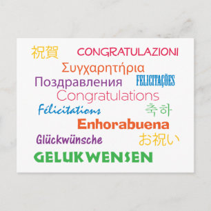 Herzlichen Glückwunsch in vielen Sprachen farbig Postkarte