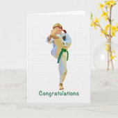 Herzlichen Glückwunsch, Karate Kicking Green Belt Karte (Gelbe Blume)