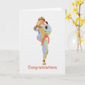 Herzlichen Glückwunsch, Karate Kicking Orange Belt Karte (Gelbe Blume)