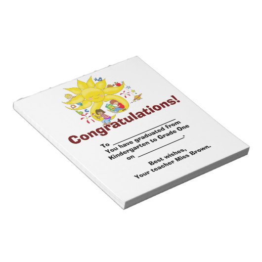 Herzlichen Glückwunsch! Kindergarten Abschluss Notizblock (angewinkelt)