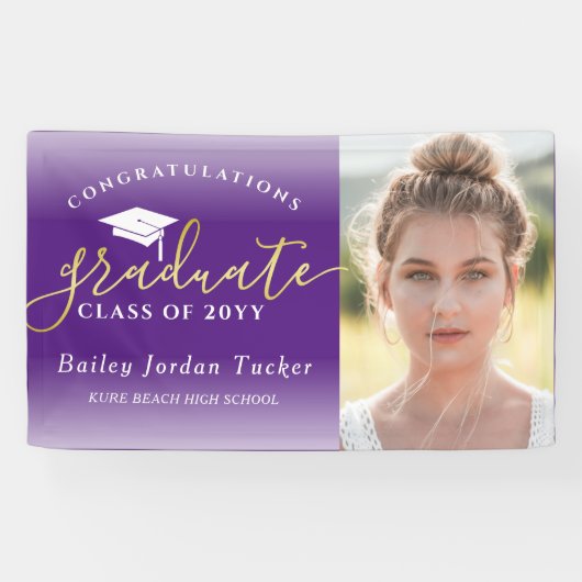 Herzlichen Glückwunsch Lila Gold Foto Abschluss Banner (Horizontal)