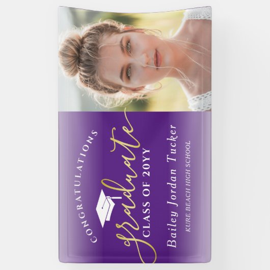 Herzlichen Glückwunsch Lila Gold Foto Abschluss Banner (Vertikal)