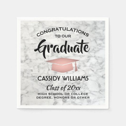 Herzlichen Glückwunsch Marble & Pink Trendy Abschl Serviette (Vorderseite)