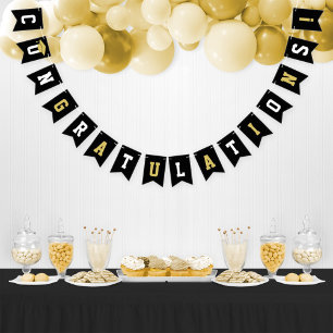 Herzlichen Glückwunsch Modern Black Gold Party Wimpelkette