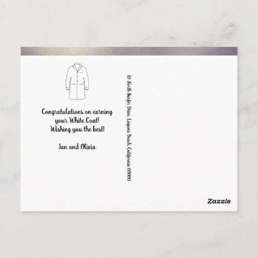 Herzlichen Glückwunsch Modern White Coat Zeremonie Postkarte (Rückseite)