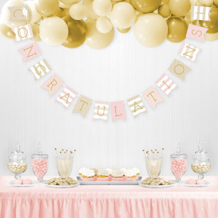 Herzlichen Glückwunsch Moderne Rosa Gold Abschluss Wimpelkette