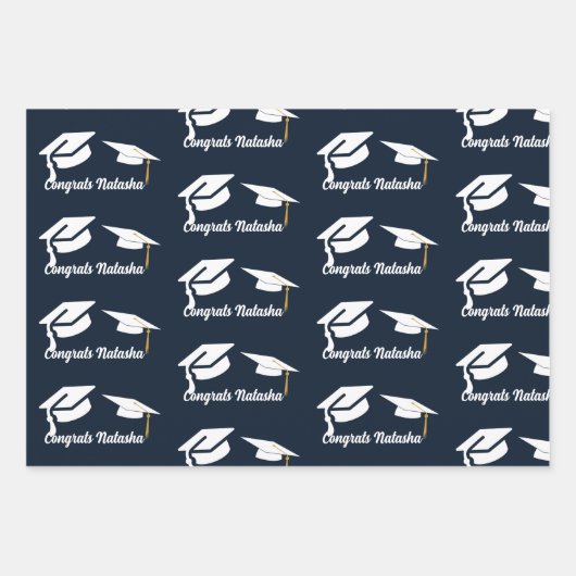 Herzlichen Glückwunsch Navy Blue Abschluss feiern Geschenkpapier Set (Vorderseite 3)