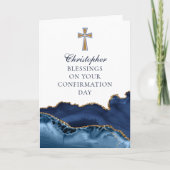 Herzlichen Glückwunsch Navy Blue Gold Cross Karte (Vorderseite)