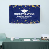 Herzlichen Glückwunsch Navy Blue Gold Grad Party Banner (Messeveranstaltung)