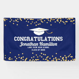 Herzlichen Glückwunsch Navy Blue Gold Grad Party Banner