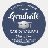 Herzlichen Glückwunsch Navy Blue und White Abschlu Runder Aufkleber (Vorderseite)