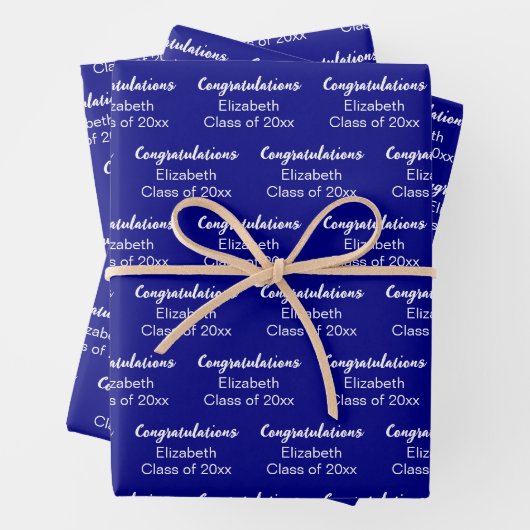 Herzlichen Glückwunsch Navy Blue White Class of 20 Geschenkpapier Set (Beispiel)