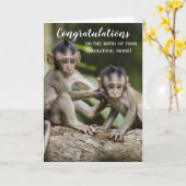 Herzlichen Glückwunsch Neue Baby Twins Monkey Card Karte (Gelbe Blume)