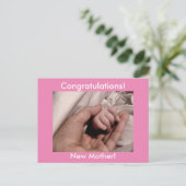 Herzlichen Glückwunsch Neue Mutter & Pink Baby Gir Postkarte (Stehend Vorderseite)