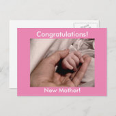 Herzlichen Glückwunsch Neue Mutter & Pink Baby Gir Postkarte (Vorne/Hinten)