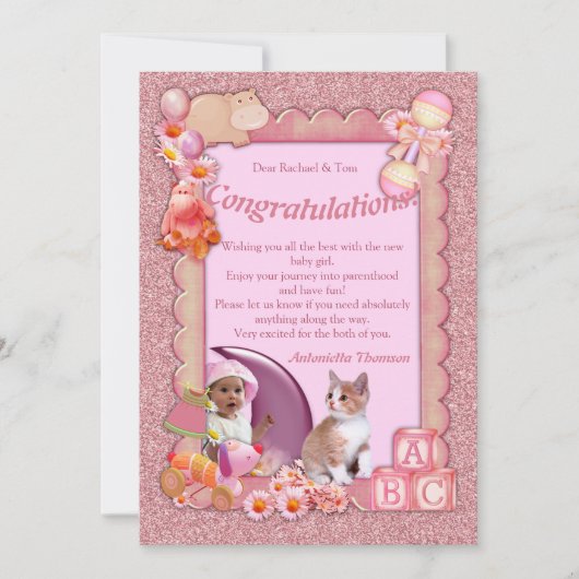 Herzlichen Glückwunsch Neue Pink-Rose-Girl-Card Dankeskarte (Vorderseite)
