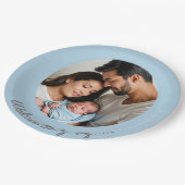 Herzlichen Glückwunsch neuer Baby Boy blau, Begrüß Pappteller (Schrägansicht)