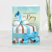 Herzlichen Glückwunsch New Baby Boy in Blau und Br Karte (Vorderseite)