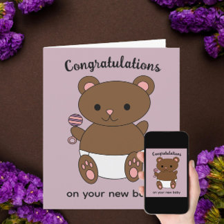 Herzlichen Glückwunsch New Baby Girl Bear personal Karte
