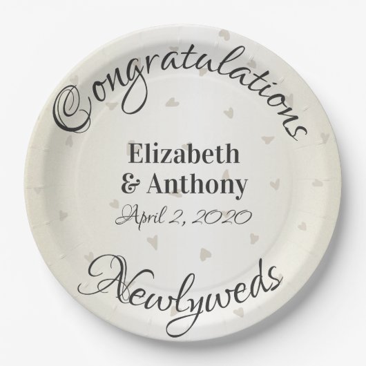 Herzlichen Glückwunsch Newlyweds Gold Hearts Paper Pappteller (Vorderseite)