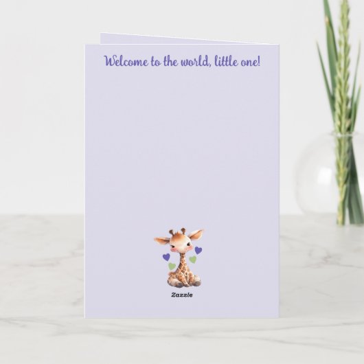 Herzlichen Glückwunsch, niedliche Giraffe lila Karte (Rückseite)