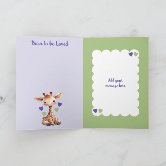Herzlichen Glückwunsch, niedliche Giraffe lila Karte (Innenseite)