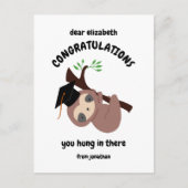 Herzlichen Glückwunsch Niedliche Sloth Abschluss C Postkarte (Vorderseite)