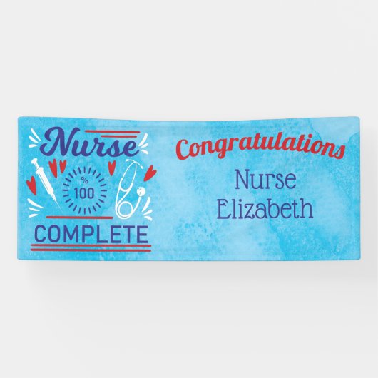 Herzlichen Glückwunsch Nurse Abschluss Blue Modern Banner (Horizontal)