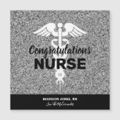 Herzlichen Glückwunsch Nurse Grad Black Silver Gli Magnetkarte (Vorderseite)
