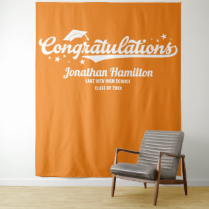 Herzlichen Glückwunsch Orange Abschlussfeier Hinte Wandteppich