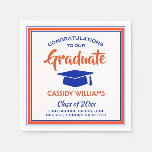 Herzlichen Glückwunsch Orange und Blue Modern Absc Serviette (Vorderseite)