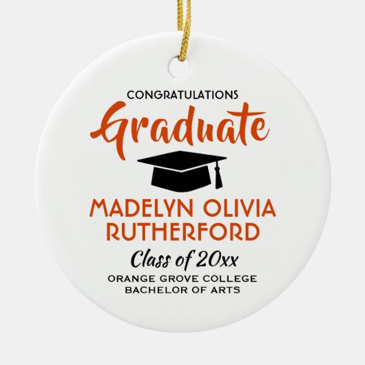 Herzlichen Glückwunsch Orange und White Abschluss Keramik Ornament (Vorne)