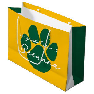 Herzlichen Glückwunsch Pawprint Gold & Green Große Geschenktüte