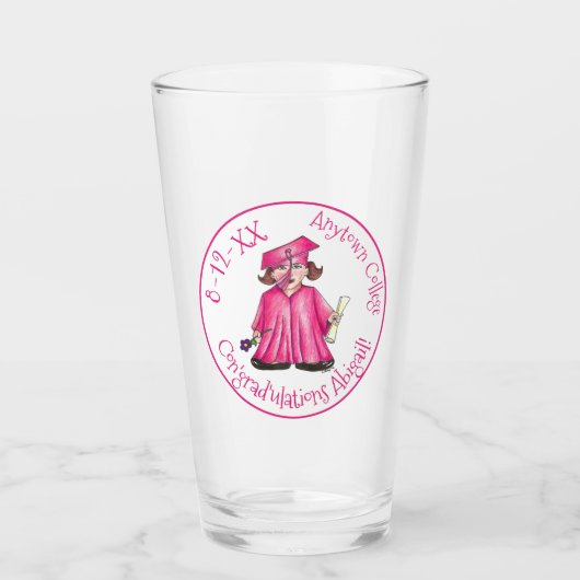Herzlichen Glückwunsch Pink Girl Uni-Abschluss Par Glas (Vorderseite)