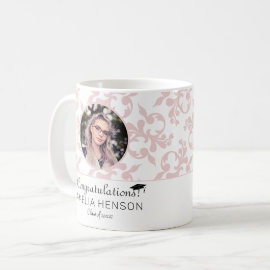 Herzlichen Glückwunsch Pink Rokoko Abschluss Foto Kaffeetasse (Vorderseite Links)