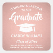 Herzlichen Glückwunsch Pink Rose Gold Moderner Abs Quadratischer Aufkleber (Vorderseite)