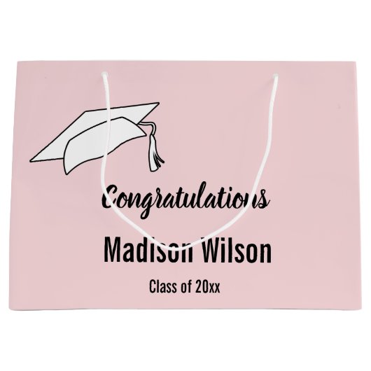 Herzlichen Glückwunsch Pink und Schwarzer Abschlus Große Geschenktüte (Vorderseite)