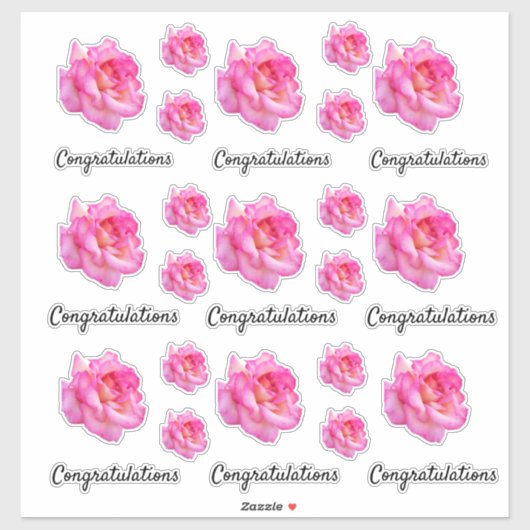 Herzlichen Glückwunsch Pink Variegated Rose Cutout Aufkleber (Blatt)