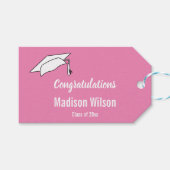 Herzlichen Glückwunsch Pink White Grad Abschluss Geschenkanhänger (Vorderseite (Horizontal))