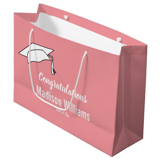 Herzlichen Glückwunsch Pink White Name des Absolve Große Geschenktüte (Vorderseite Schrägansicht)