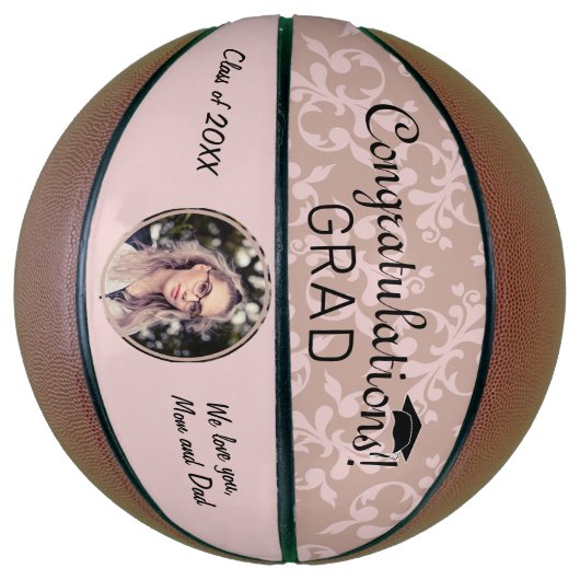Herzlichen Glückwunsch Rosa Ornament Abschluss Fot Basketball (Vertikal)