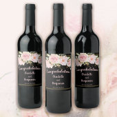 Herzlichen Glückwunsch Rosa Schwarz + Gold Aquarel Weinetikett