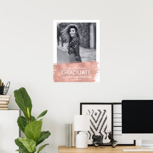 Herzlichen Glückwunsch Rose Gold Foto Abschluss Si Poster (Heimbüro)