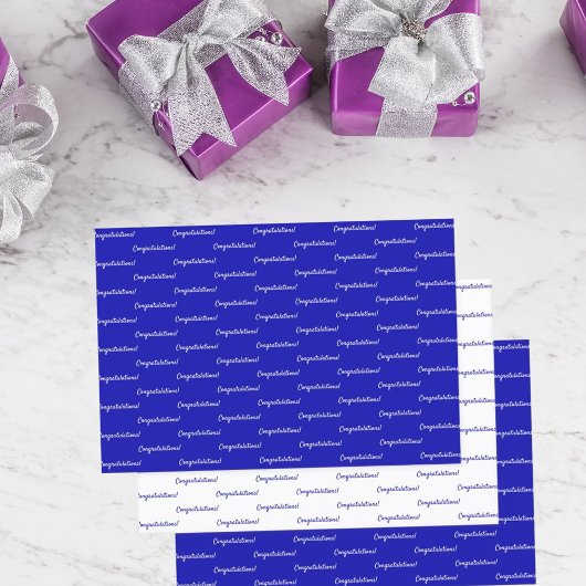 Herzlichen Glückwunsch Royblau weiß Geschenkpapier Set