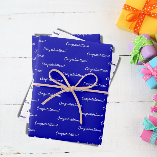 Herzlichen Glückwunsch Royblau weiß Geschenkpapier Set