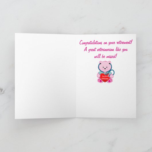 Herzlichen Glückwunsch Ruhestand Veterinarian with Karte (Innenseite)