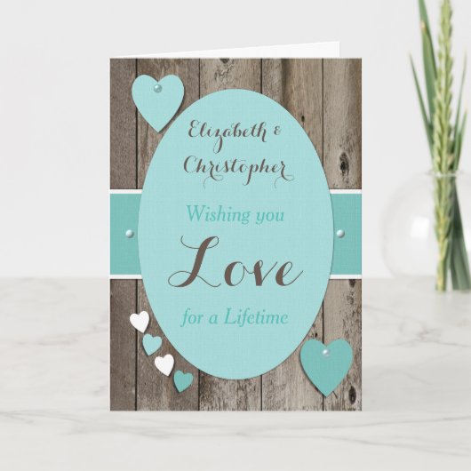 Herzlichen Glückwunsch Rustic Wedding Day Türkis Karte (Vorderseite)