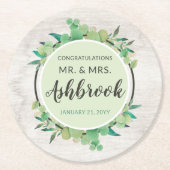 Herzlichen Glückwunsch Rustic Wood & Eukalyptus Bo Runder Pappuntersetzer (Vorderseite)